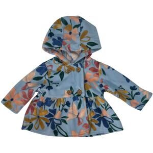 Carter’s Baby Girls 3M Fleece Floral Hooded Jacket Blue Pink Flowers Cozy Coat